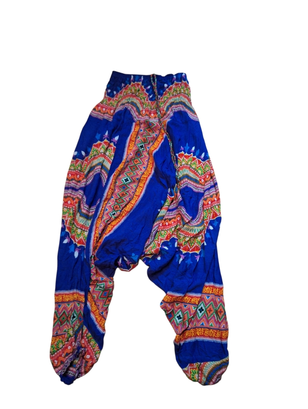 Harem Pants Bohemian Hippie Tribal Ethnic Drop Crotch Blue Multicolor Festival